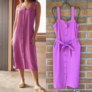 Everlane Magenta Japanese GoWeave Picnic Button Front Dress size 4